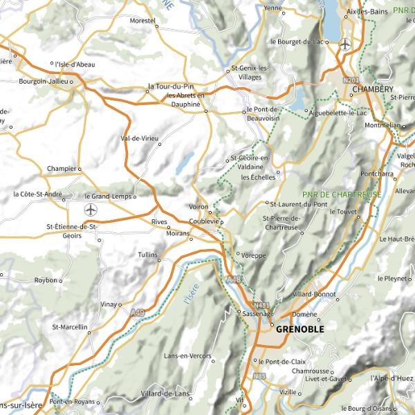 Carte des environs de Voiron : Grenoble, Chartreuse, Vercors, Tullins, Les Abrets